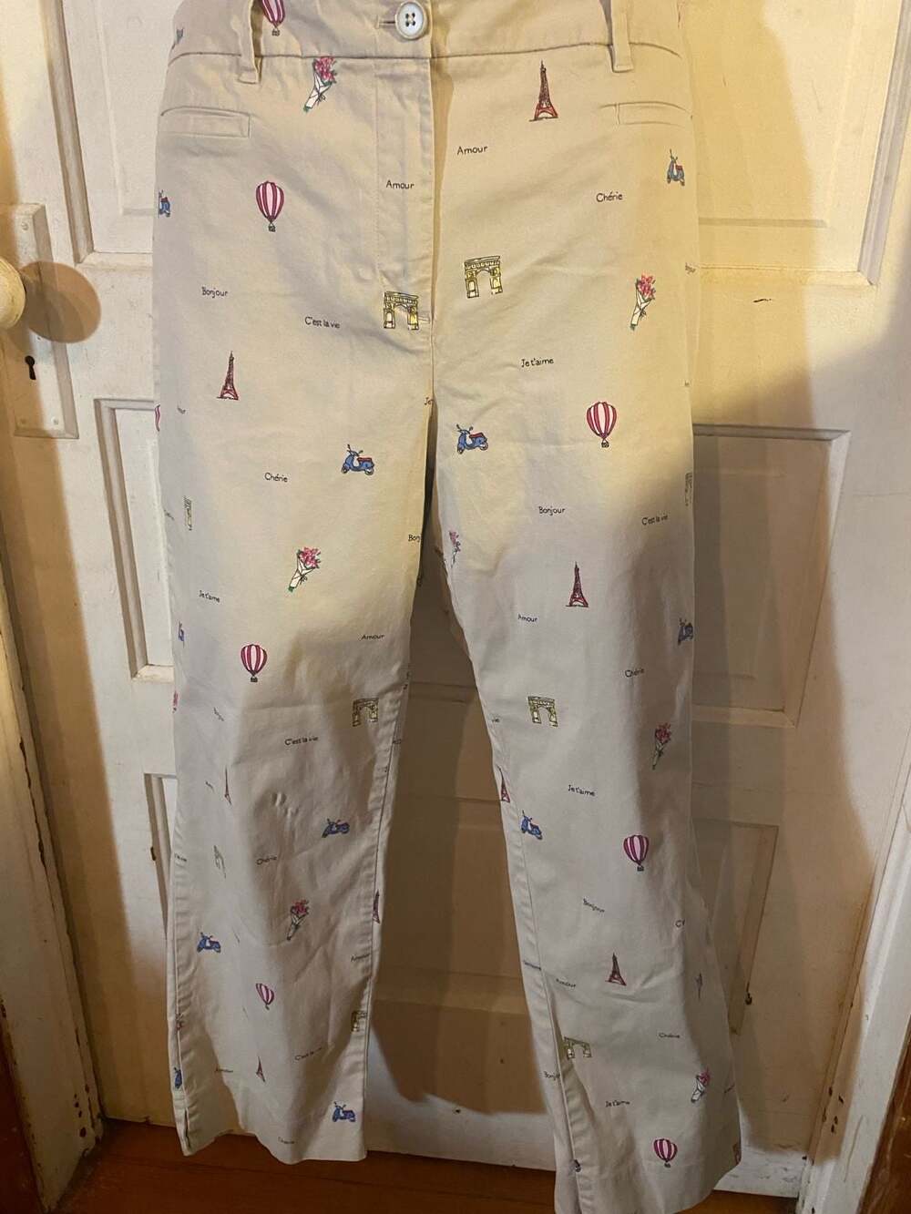 Talbots Women's Khaki Pants with Paris Theme Print, Size 14